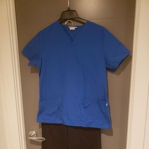 Scrub Set Blue top Black Pants